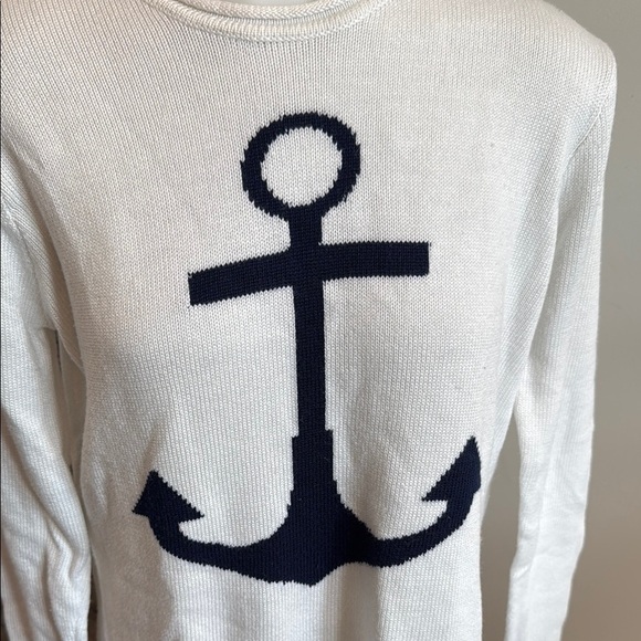 C&C California XS Navy Anchor Nautical White Sweater - Picture 2 of 9